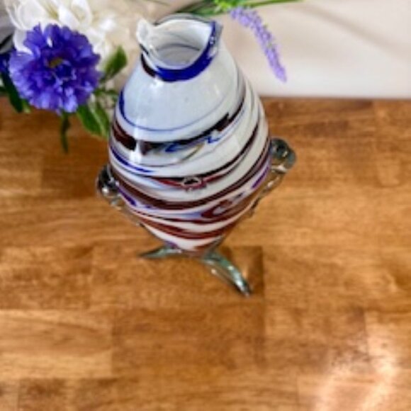 Vintage Murano Glass Fish Sculpture Red Blue White Swirl Art Deco Style Figurine - Picture 4 of 6